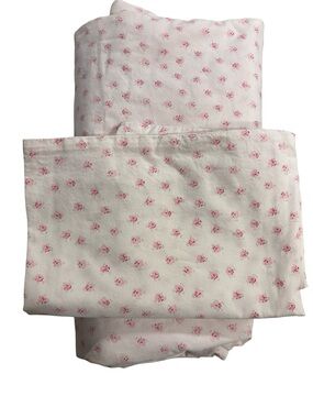 Simply Shabby Chic Flat Sheet FULL + Pillowcase Pink Rosebud Cotton Cottagecore
